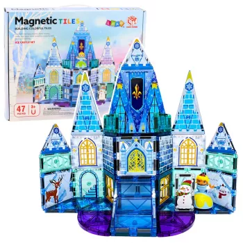 LEAN TOYS Magnetische Bausteine Eisprinzessin-Schloss Blau 47 Teile