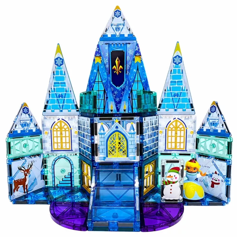 LEAN TOYS Magnetische Bausteine Eisprinzessin-Schloss Blau 47 Teile