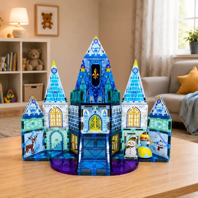 LEAN TOYS Magnetische Bausteine Eisprinzessin-Schloss Blau 47 Teile