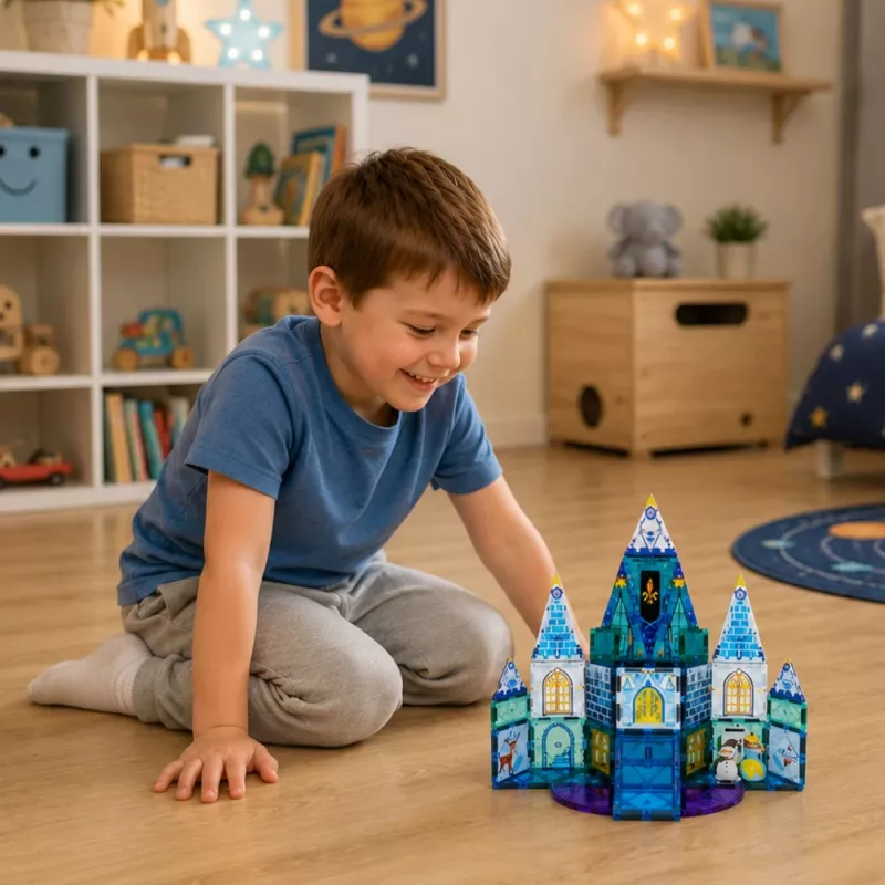 LEAN TOYS Magnetische Bausteine Eisprinzessin-Schloss Blau 47 Teile