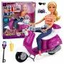 LEAN TOYS Anlily Reise-Puppe auf Roller mit Brille, Handyhalter und Zubehör