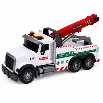 LEAN TOYS Baufahrzeug mit verstellbarem Kran, Lichtern und Geräuschen, Weiß 1:14
