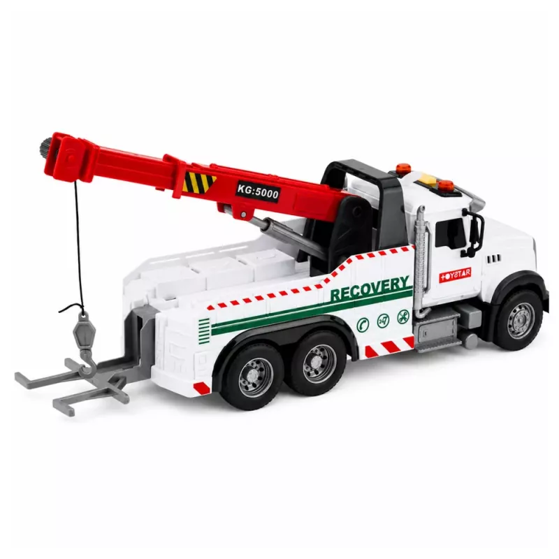 LEAN TOYS Baufahrzeug mit verstellbarem Kran, Lichtern und Geräuschen, Weiß 1:14