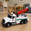 LEAN TOYS Baufahrzeug mit verstellbarem Kran, Lichtern und Geräuschen, Weiß 1:14