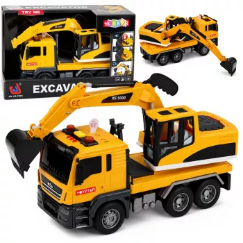 LEAN TOYS 1:14 RC Bagger mit beweglichem Löffel, Lichtern und Sound – Gelb