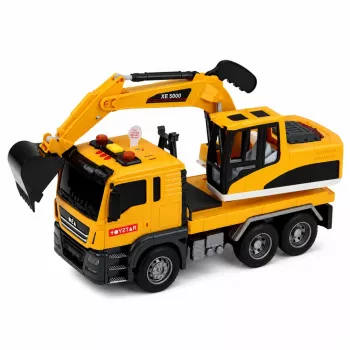 LEAN TOYS 1:14 RC Bagger mit beweglichem Löffel, Lichtern und Sound – Gelb