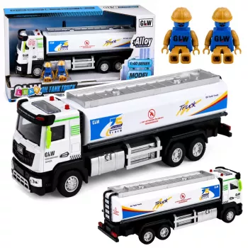 LEAN TOYS Metall-Tankwagen mit Reibungsantrieb, Lichtern und Geräuschen, Blau und Weiß, Maßstab 1:40