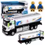 LEAN TOYS Metall-Tankwagen mit Reibungsantrieb, Lichtern und Geräuschen, Blau und Weiß, Maßstab 1:40