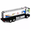 LEAN TOYS Metall-Tankwagen mit Reibungsantrieb, Lichtern und Geräuschen, Blau und Weiß, Maßstab 1:40