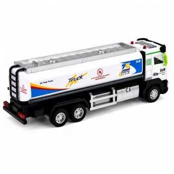 LEAN TOYS Metall-Tankwagen mit Reibungsantrieb, Lichtern und Geräuschen, Blau und Weiß, Maßstab 1:40