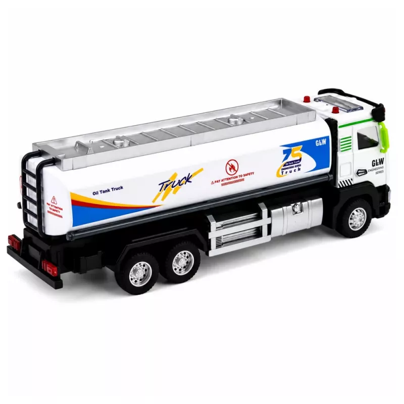 LEAN TOYS Metall-Tankwagen mit Reibungsantrieb, Lichtern und Geräuschen, Blau und Weiß, Maßstab 1:40