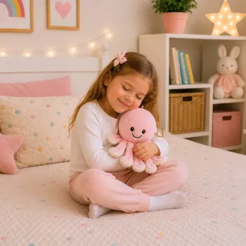LEAN TOYS Plüsch-Oktopus Kuscheltier mit dehnbaren Tentakeln, weiches rosa Schmusetier, 30 cm