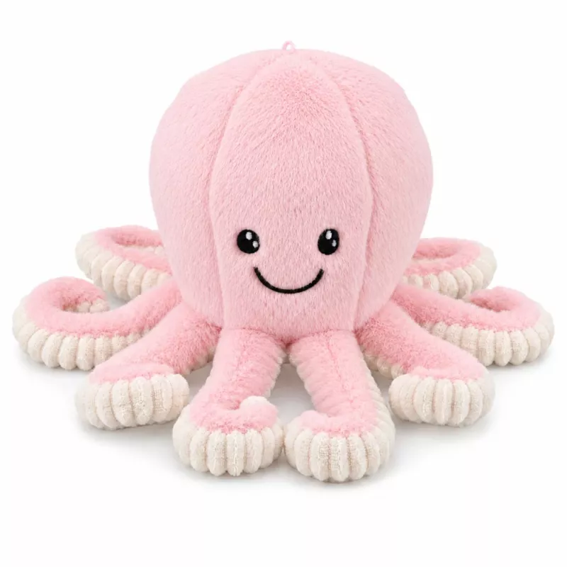 LEAN TOYS Plüsch-Oktopus Kuscheltier mit dehnbaren Tentakeln, weiches rosa Schmusetier, 30 cm