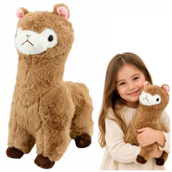 LEAN TOYS Plüsch-Alpaka-Lama Kuscheltier mit weichem Fell Beige 38 cm