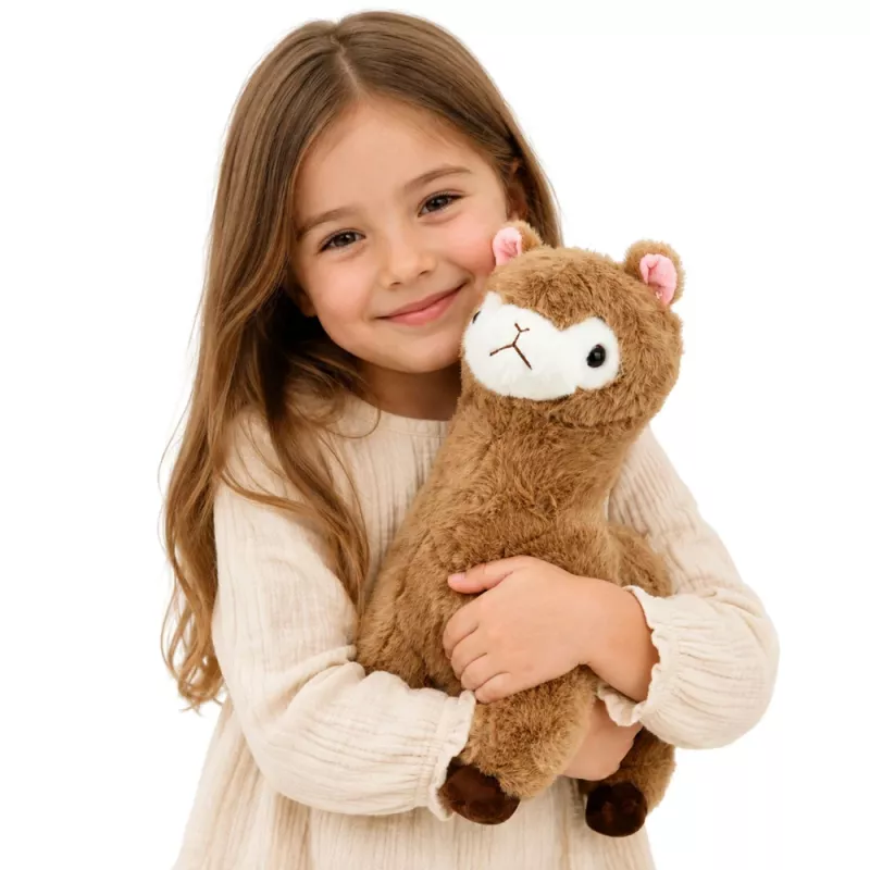 LEAN TOYS Plüsch-Alpaka-Lama Kuscheltier mit weichem Fell Beige 38 cm
