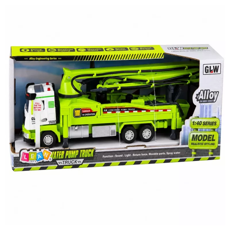 LEAN TOYS Betonpumpen-LKW mit Lichtern, Geräuschen, Wasser, Antrieb 1:40
