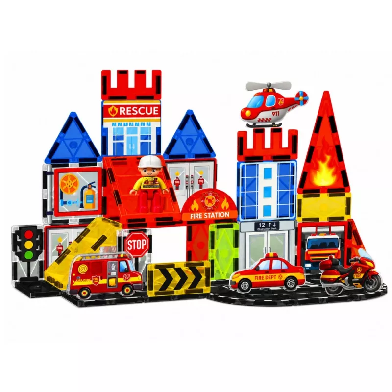 LEAN TOYS Magnetische Bausteine Feuerwache 42 Teile