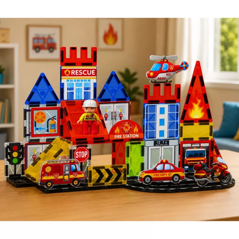 LEAN TOYS Magnetische Bausteine Feuerwache 42 Teile