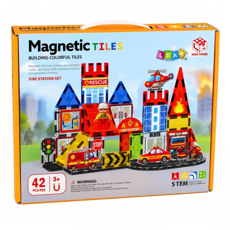 LEAN TOYS Magnetische Bausteine Feuerwache 42 Teile