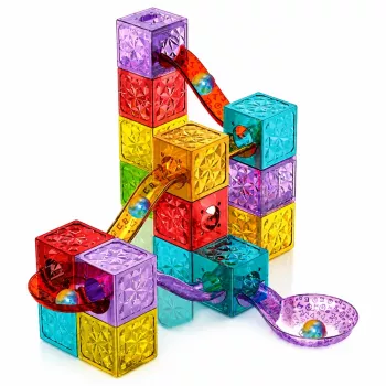LEAN TOYS Magnetische Bausteine Würfel Kugelbahn Bunt 28 Stück