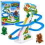 LEAN TOYS Rennbahn Dinosaurier-Rutsche mit beweglichen Stufen, Figuren, Lichtern und Geräuschen