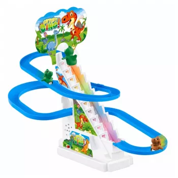 LEAN TOYS Rennbahn Dinosaurier-Rutsche mit beweglichen Stufen, Figuren, Lichtern und Geräuschen