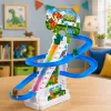 LEAN TOYS Rennbahn Dinosaurier-Rutsche mit beweglichen Stufen, Figuren, Lichtern und Geräuschen