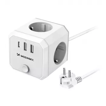 Wozinsky WKZ-3B 4-fach Power Cube mit 2 USB-A und 1 USB-C, 4000 W, 1,8 m Kabel, Weiß