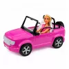 LEAN TOYS Anlily Puppe im lila Cabrio mit Handyhalter und Kopfhörern