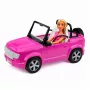 LEAN TOYS Anlily Puppe im lila Cabrio mit Handyhalter und Kopfhörern