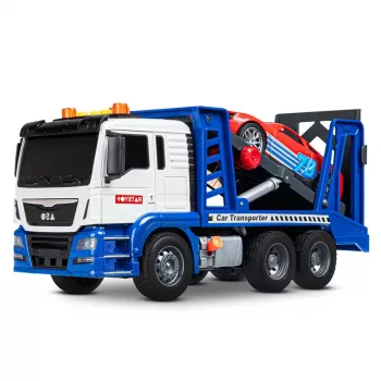 LEAN TOYS Lora Abschleppwagen mit Auto, Antrieb, Lichtern und Sounds Blau