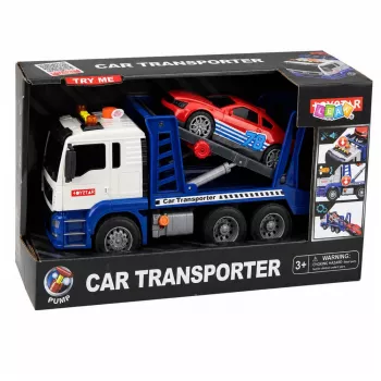 LEAN TOYS Lora Abschleppwagen mit Auto, Antrieb, Lichtern und Sounds Blau