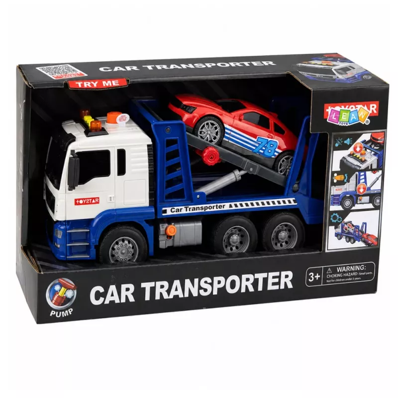 LEAN TOYS Lora Abschleppwagen mit Auto, Antrieb, Lichtern und Sounds Blau