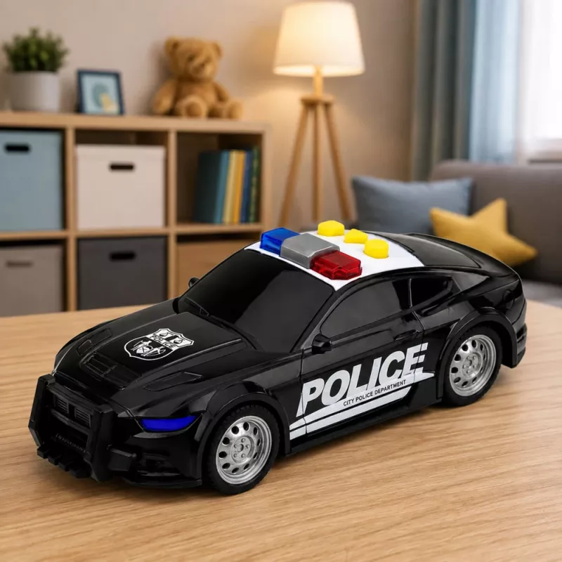 LEAN TOYS Polizeiauto mit Licht und Sound, Schwarz, Maßstab 1:32