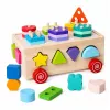 LEAN TOYS Holz Montessori Lernspielzeug Sortierer auf Rädern Formen und Zahlen