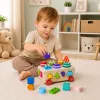 LEAN TOYS Holz Montessori Lernspielzeug Sortierer auf Rädern Formen und Zahlen