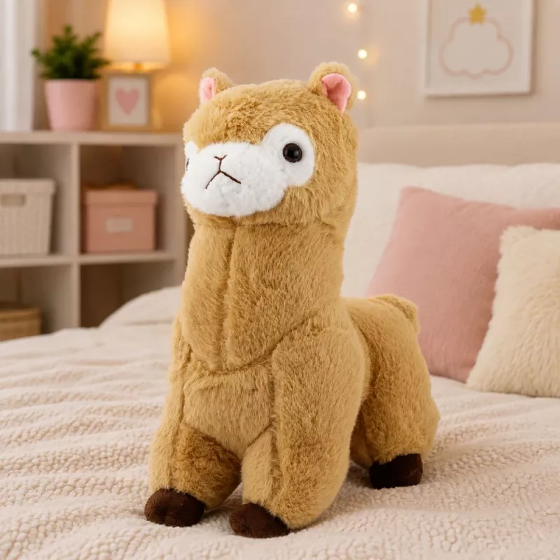 LEAN TOYS Plüsch-Alpaka-Lama Kuscheltier Stofftier weiches Fell Creme 38 cm