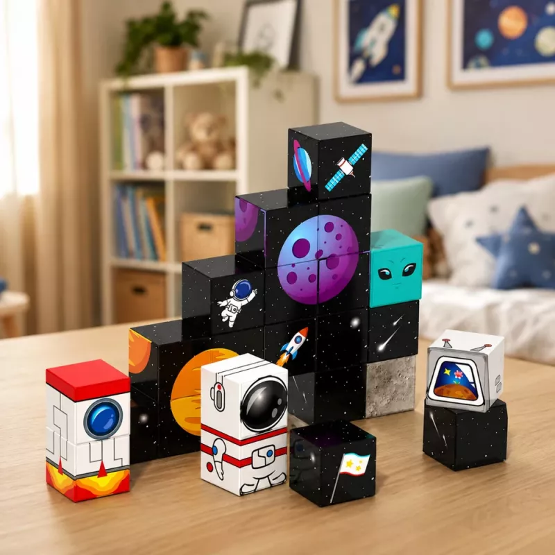 LEAN TOYS Magnetbausteine-Set 50 Teile 3D-Würfel Pixel Baukasten