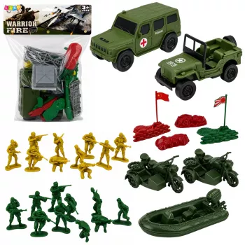 LEAN TOYS Militär-Set Soldaten Fahrzeuge Militärbasis Turm Figuren 46 Stück