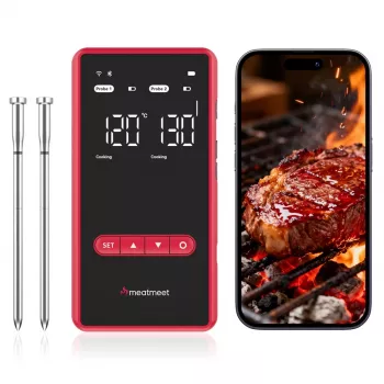 METAPEN Meatmeet X Pro Bluetooth/Wi-Fi Küchen-Thermometer mit App für Grill, Ofen, Smoker - Schwarz