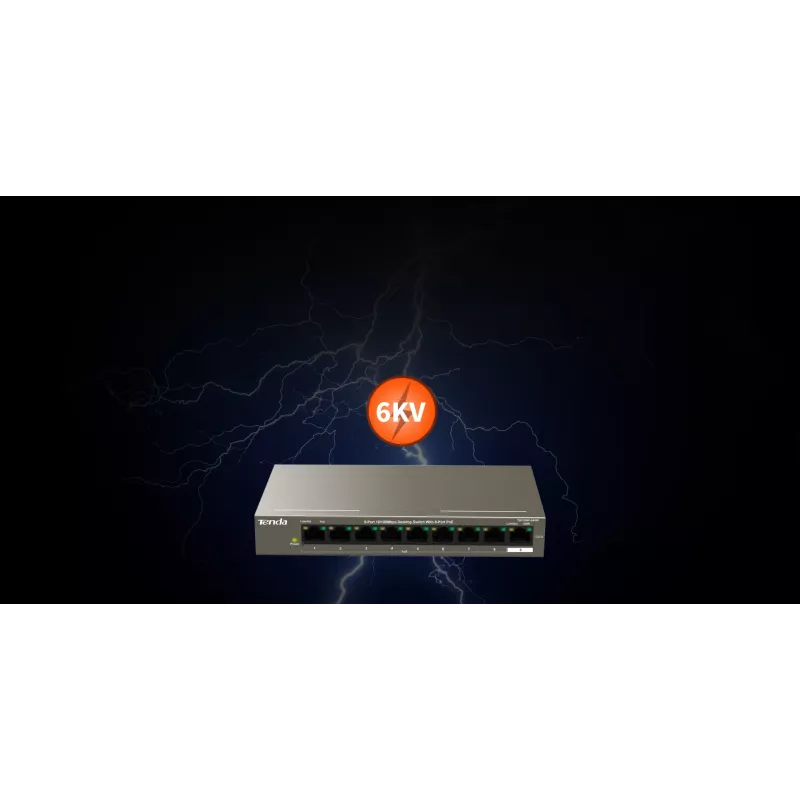 Tenda TEF1109P-8-102W 9-Port Desktop-PoE-Switch mit 8 PoE+-Ports, 102W Budget, 10/100 Mbps