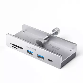 ORICO MH5PC USB-C-Hub mit Klemme, 2x USB-A, 1x USB-C, SD/TF-Kartenleser - Silber