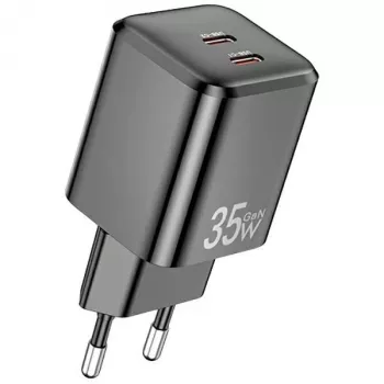 AWEI PD65-EU 35W GaN Wandladegerät, 2x USB-C, Schwarz