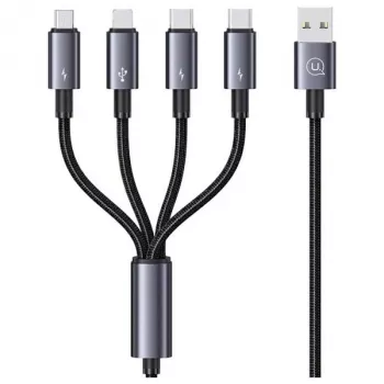 USAMS 4-in-1 Multi-Ladekabel 2x USB-C / Lightning / Micro USB 15W 1,2m Schwarz