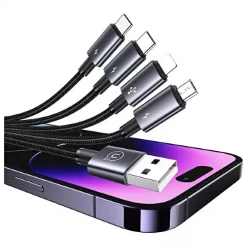 USAMS 4-in-1 Multi-Ladekabel 2x USB-C / Lightning / Micro USB 15W 1,2m Schwarz