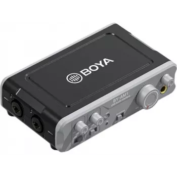 BOYA BY-AM1 2-Kanal USB-C Audio-Interface mit XLR/TRS-Eingängen, +48V Phantomspeisung und Direct Monitoring