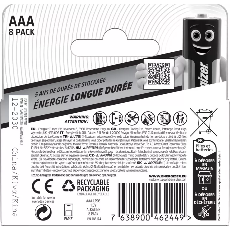 Energizer Everyday AAA/LR03 Alkaline-Batterien, 8er-Pack (DHP8)