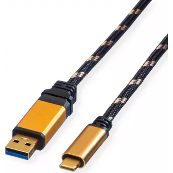 ROLINE GOLD USB 3.2 Gen 1 USB-A auf USB-C Kabel, 1m, Schwarz, vergoldete Stecker