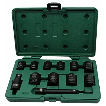 NC SYSTEM SATA 1/2 inch Antrieb 12-teiliger Schlagschrauber-Steckschlüsselsatz, metrisch, 6-kant, tief, Cr-Mo, mit Verlängerung und Kardangelenk, im Kunststoffkoffer