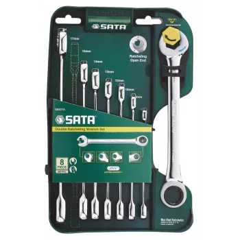 BAHCO ST08007ASJ 8-teiliger Doppel-Ratschen-Maulschlüsselsatz, 8-19 mm, 72 Zähne, Chrom-Vanadium, mit Rolltasche